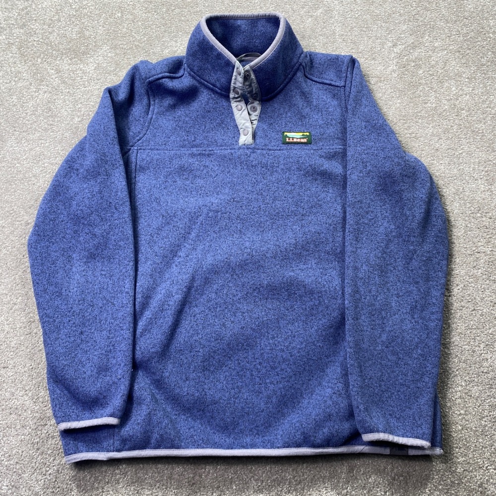 LL Bean Sweater Fleece Pullover Women XL Blue Heather Snap Neck 292725